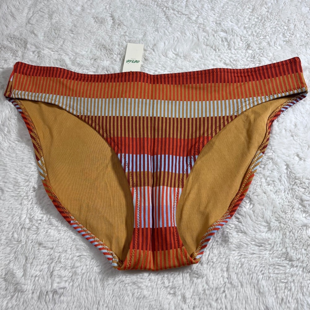 Aerie Womens XL Striped Ribbed Bikini Bottom Orange Red Gold 075-1753-3159 NWT‎